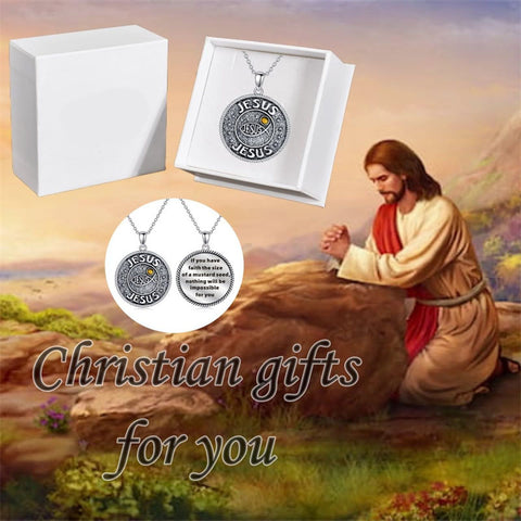 Sterling Silver Jesus Mustard Seed Protection Pendant Necklace