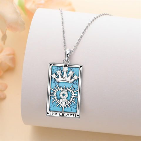 Sterling Silver Turquoise Empress The Lovers  The Moon Wheel Of Fortune The Sun Tarot Card Pendant Necklace