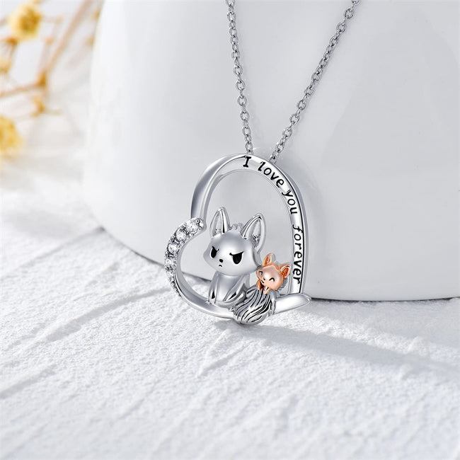 Fox Love Heart Pendant Jewelry Gift for Wife Mom Daughter Girls Women Nature Lover