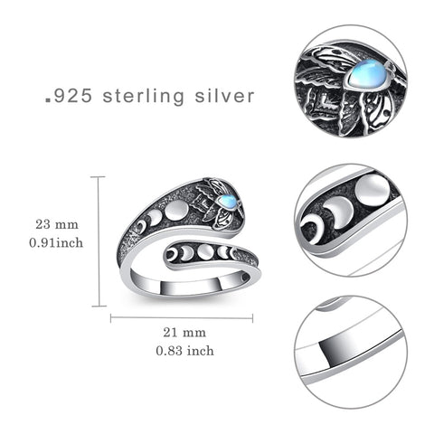 Sterling Silver Adjustable Dragon Moth Octopus Shark Stingray Sea Turtle Spoon Ring