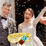 10K 14K 18K Gold Personalized 2 Birthstones Engraved Ring Mother's Day Gift