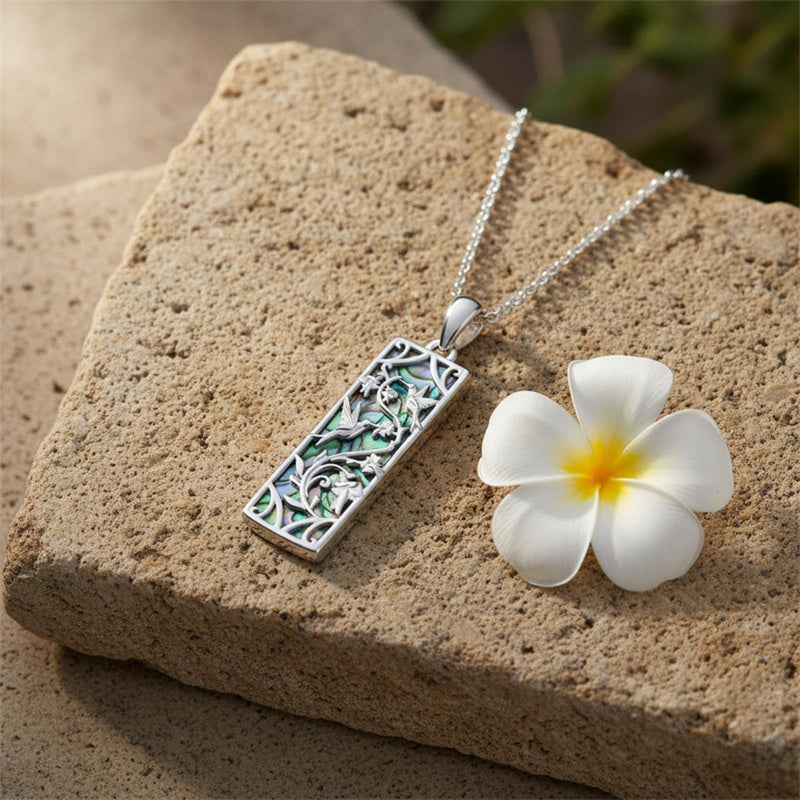 Sterling Silver Abalone Shell Bar Cardinal Bee Butterfly Hummingbird Dragonfly Phoenix Pendant Necklace for Women