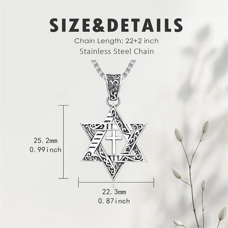 Sterling Silver Star of David Chai Cross Evil Eye Lion of Judah Menorah Tree of Life Protection Pendant Necklace