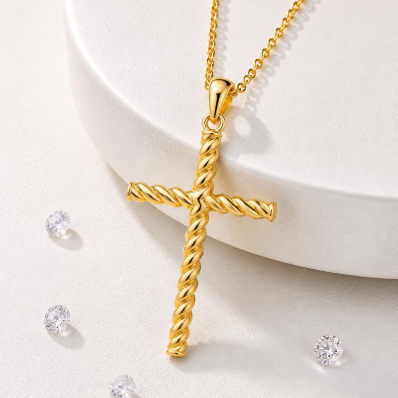 14K Plated Gold Cross Pendant Crucifix Necklace Christian Jewelry Baptism Religious Faith