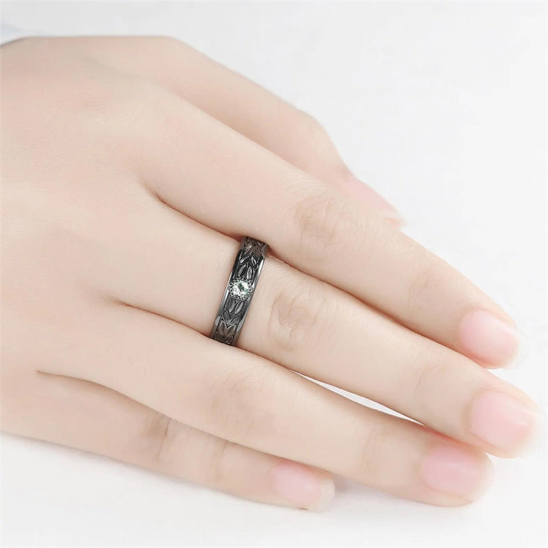 Sterling Silver 10K 14K 18K Gold Natural Leaf  Moss Agate Engagement Anniversary Couple Ring Sets