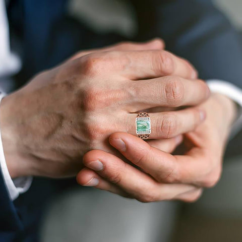 Sterling silver 10K 14K 18K Gold Emerald Cut 4 Carat Mens Gemstone Engagement Ring Promise Ring for Men