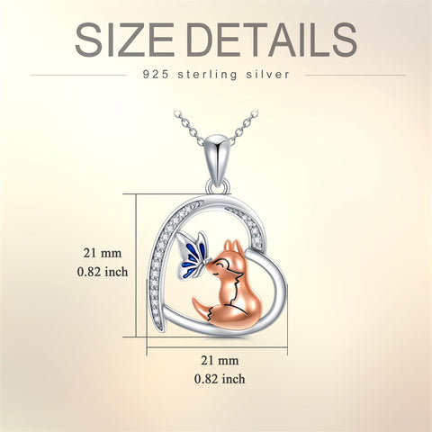 Sterling Silver Fox & Butterfly Pendant Necklace