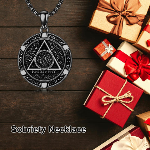 Sterling Silver AA Sobriety Alcoholics Anonymous  Pendant Necklace for Men