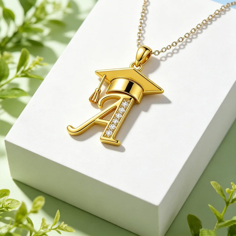 Initial  Graduation 14K Gold Plated Inspiring Grad Pendant Necklace Graduations Jewelry Gifts