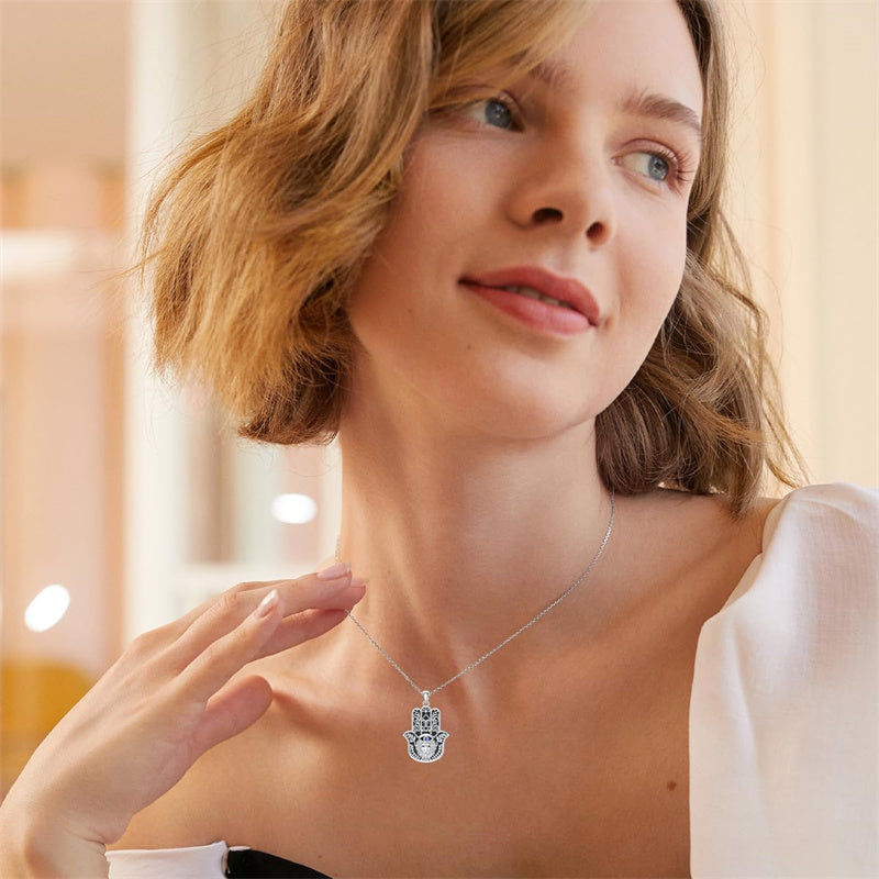 Sterling Silver Hamsa Hand Owl Egyptian Cat Lion Pendant Necklace