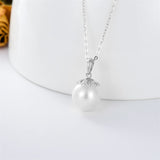 14K Real Gold Pearl Pendant Necklace for Women,Solid Gold 9 MM Freshwater Pearl Necklaces Anniversary Birthday Jewelry Present for Women