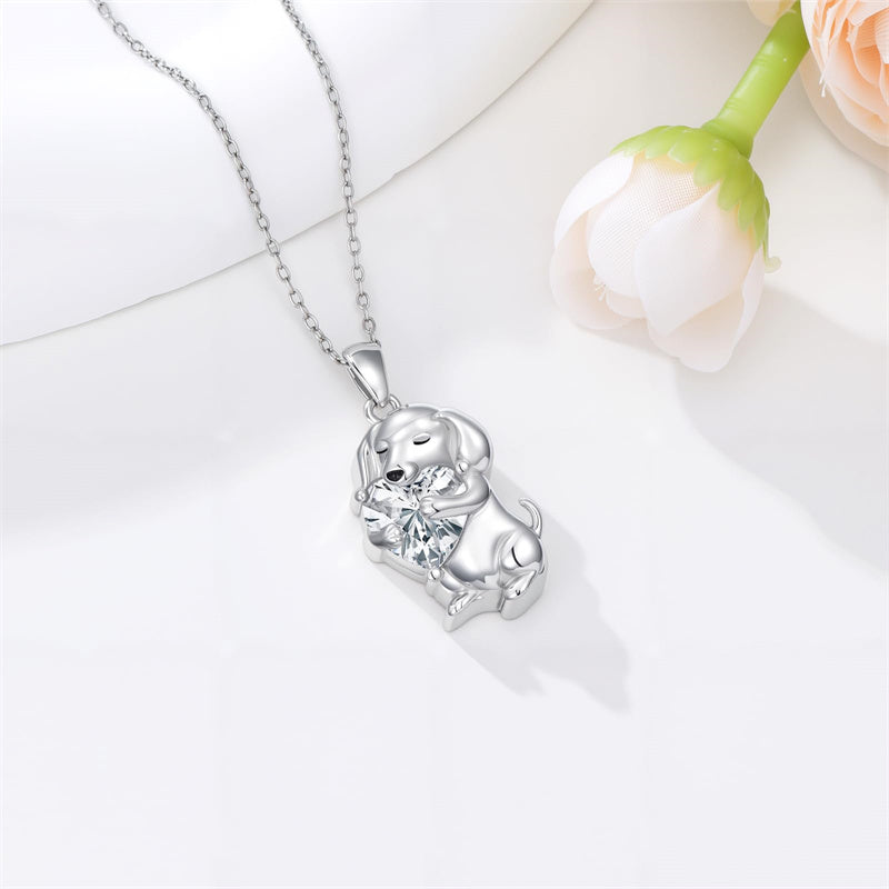 Sterling Silver 12 Month Birthstone Dachshund Pendant Necklace for Women