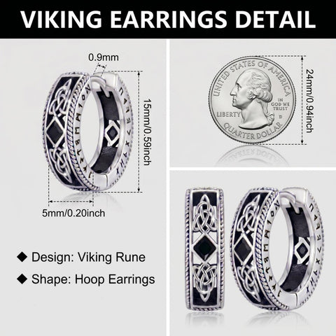 14K Gold Plated  Cubic Zircon Norse Viking Runes Hoop Earrings Viking Jewelry Gift for Men