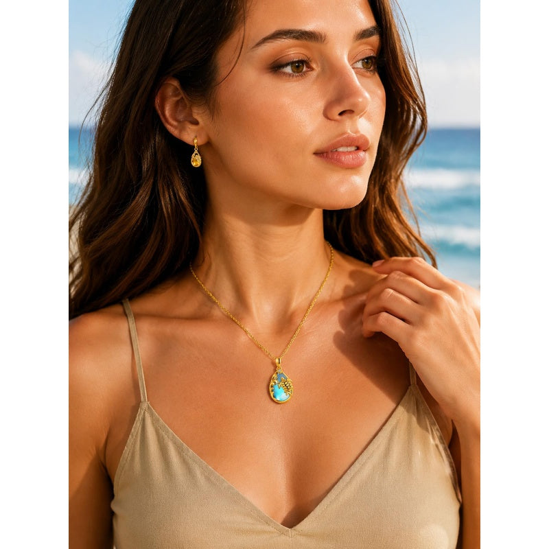 14K Gold Plated Moonstone Octopus Sea Turtle Conch Shell Starfish Seashell Ocean Necklace for Women