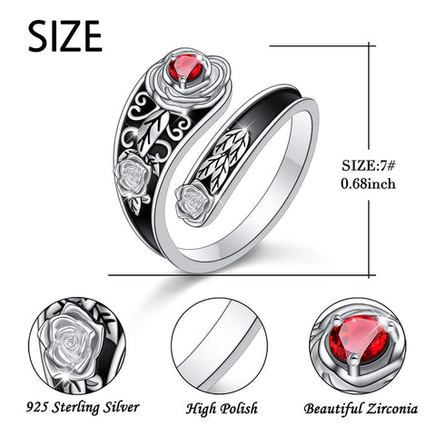 Sterling Silver Cubic Zirconia Rose Adjustable Spoon Ring