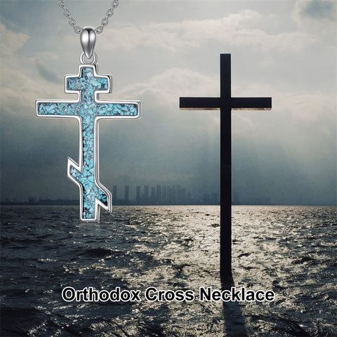 Sterling Silver Russian Eastern Orthodox Cross Pendant Necklace