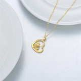 14K Solid Gold Rabbit Heart Necklace for Women Girls, Real Yellow Gold Cute Bunny And Sunflower Heart Pendant Necklaces,16"+1"+1"