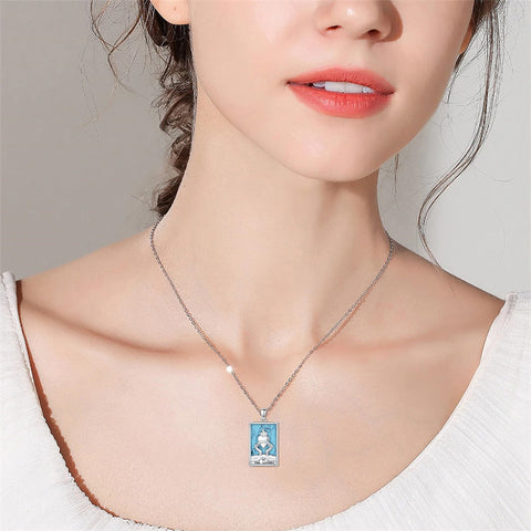 Sterling Silver Turquoise Empress The Lovers  The Moon Wheel Of Fortune The Sun Tarot Card Pendant Necklace