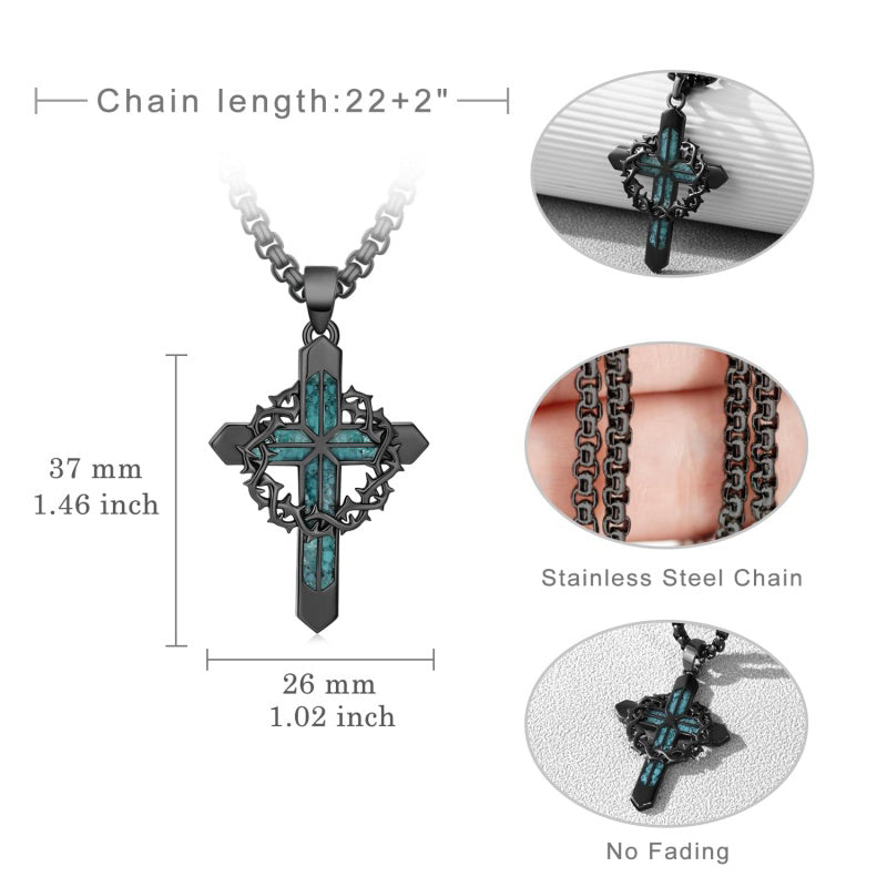 14K Gold Plated Turquoise Wolf Thor's Hammer Ankh Dragon Lion Compass Crucifix Pendant Necklace for Men