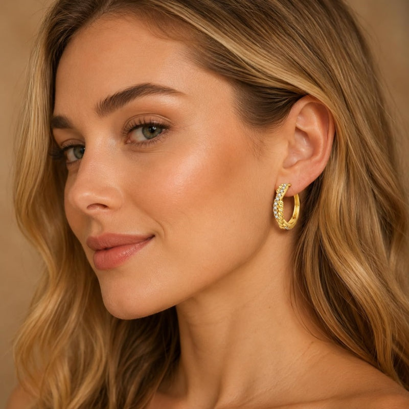 14K Gold Plated Cubic Zircon Hoop Earrings for Women