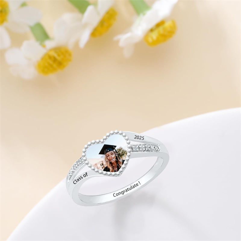 Sterling Silver Customized Photo Class Ring for Women