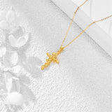 Cross Necklace Yellow Gold Rose Flower Cross Necklace 14k Gold Religious Cross Pendant Chain Fine Gold Cross Necklace Jewelry Gifts for Women Girls