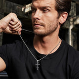 Sterling Silver Wooden Lion Orthodox Sword Wolf Cross Pendant Necklace