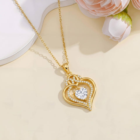 10K 14K 18K Gold Heart Rose Necklace I Love You Forever Heart Jewelry
