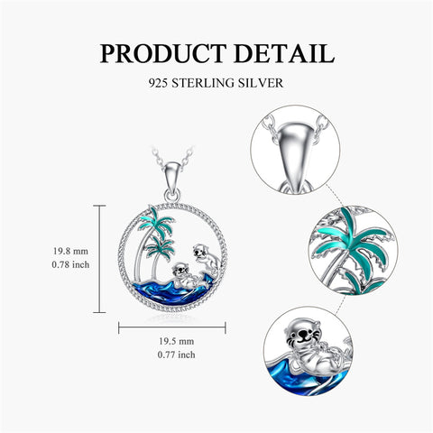 Sterling Silver Palm Tree Otter Turtle Pendant Necklace Gift For Women Girls