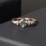 Green Moss Agate Rings 1Gold Rose Gold Three Stone Engagement Ring in 925 Sterling Silver Women's Gold Ring Gifts for Her