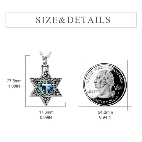 Sterling Silver Abalone Shell Star of David Urn Necklace for Ashes Engraved With Always in My Heart