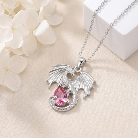 Sterling Silver Dragon Birthstone Necklace Jewelry Gifts for Dragon Lovers, Birthday Anniversary