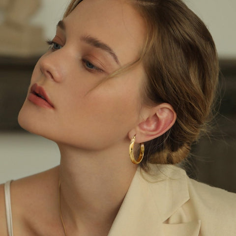 14K Gold Plated  Large Thick Hoop Earrings for Women