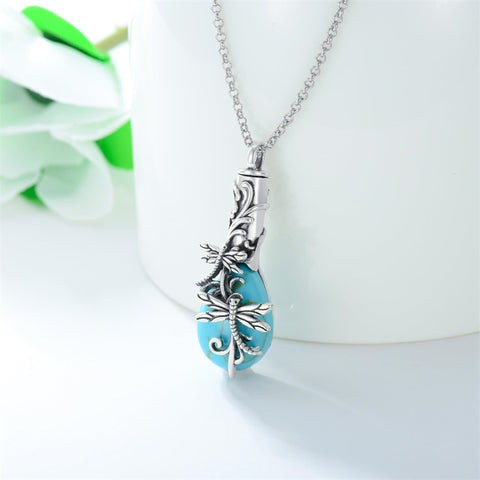 Sterling Silver Turquoise Drgonfly Butterfly Urn Necklace for Ashes