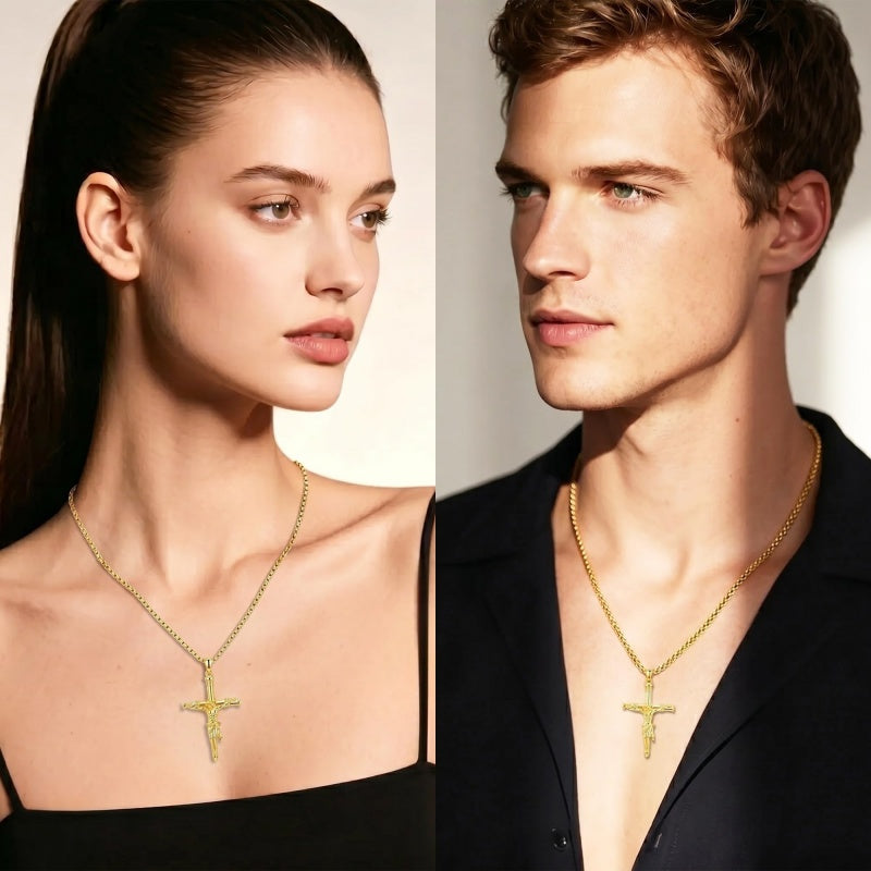 14K Gold Plated Cross Pendant Necklace Religious Confirmation Jewelry