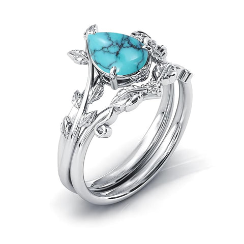 Sterling Silver 10K 14K 18K Gold 1ct Pear Shaped Gemstone Gemstone Engagement Ring Wedding Ring Sets