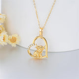 14K Gold Highland Cow Necklace for Women Solid Gold Heart Pendant Necklace Anniversary Birthday Gifts for Her