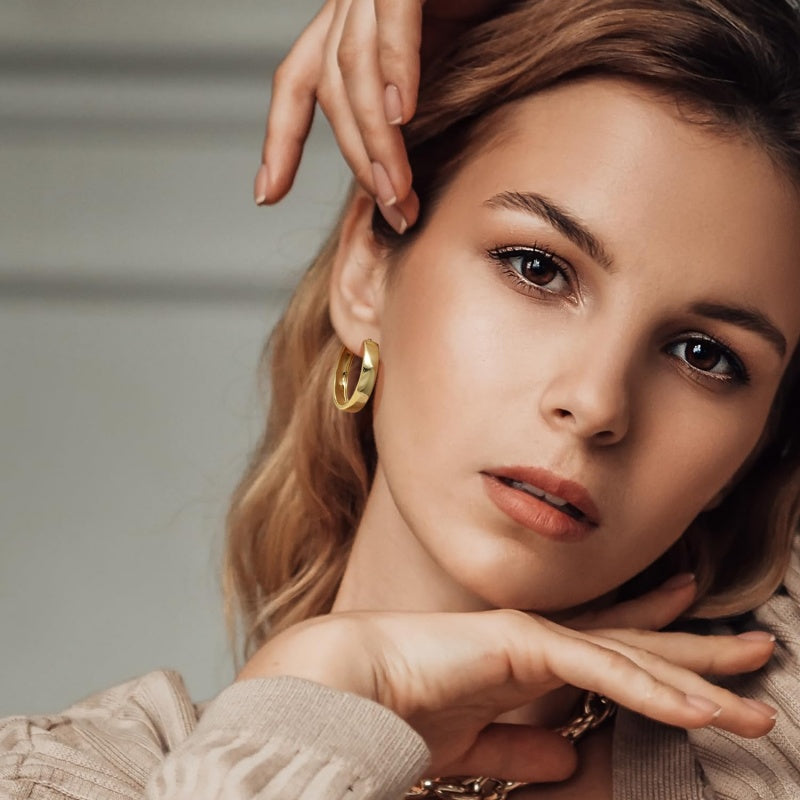 14K Gold Plated Wide-Band Profile Hoop Earring