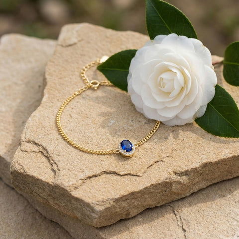 14K Gold Plated Halo Oval Birthstone Cuban Chain Bracelets for Her