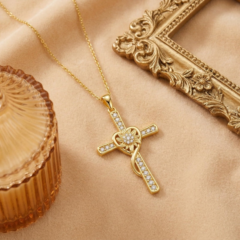 14K Gold Plated Cross Necklace for Women