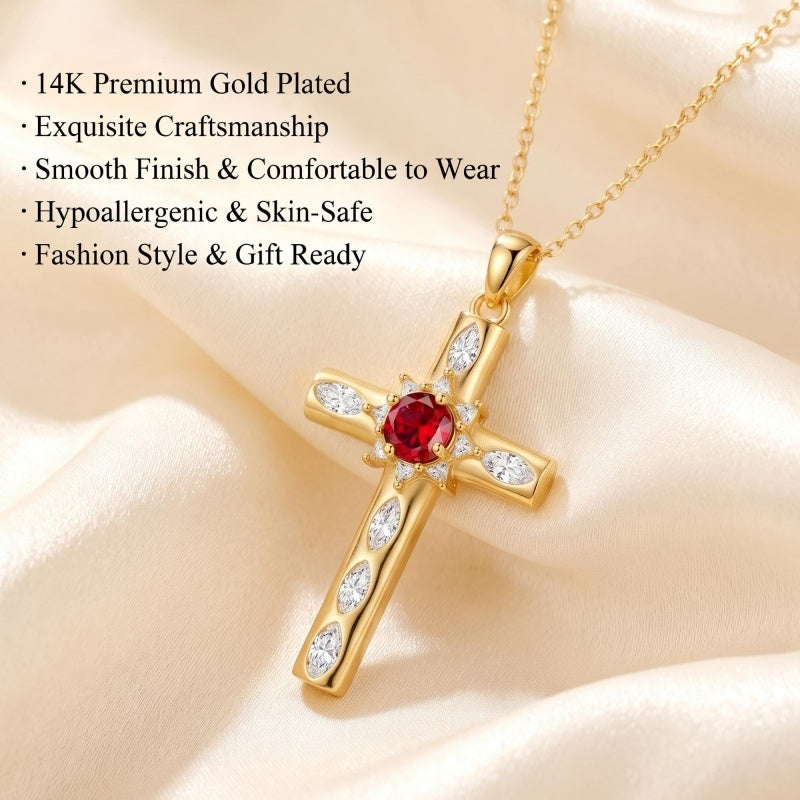 14K Gold Plated Birthstone Infinity  Cross Pendant NecklaceJewelry for Women