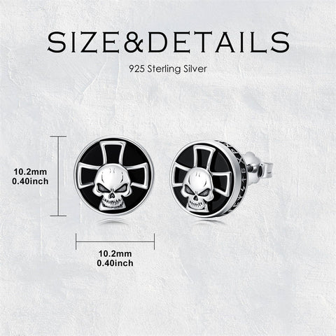 Sterling Silver Black Onyx Tree of Life Ankh Cross Skull Valknu Viking Stud Earrings