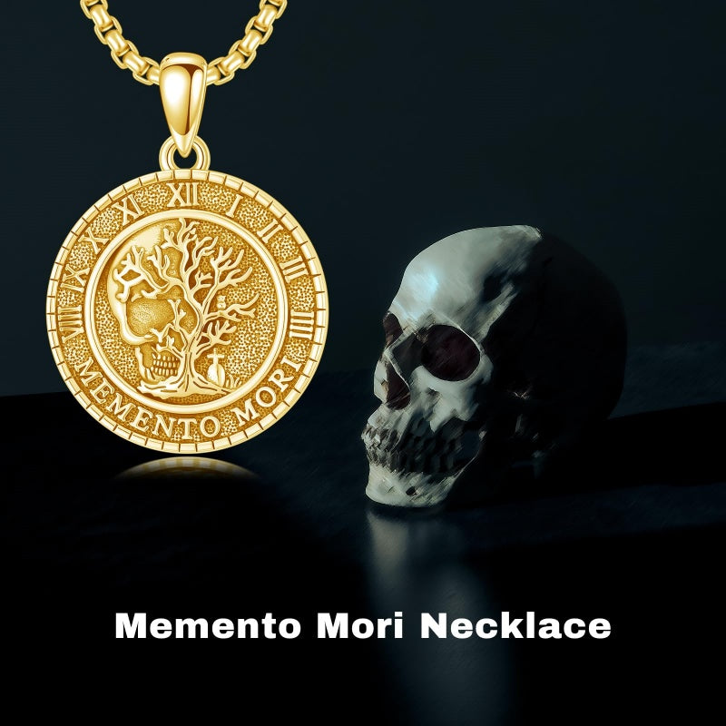 Sterling Silver Memento Mori Gothic Skull Amulet Pendant Necklace for Men
