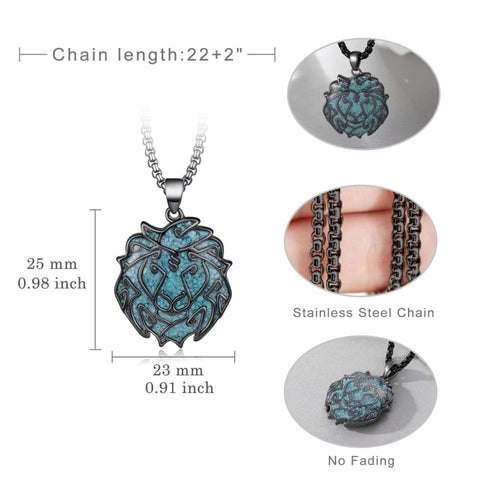 14K Gold Plated Turquoise Wolf Thor's Hammer Ankh Dragon Lion Compass Crucifix Pendant Necklace for Men