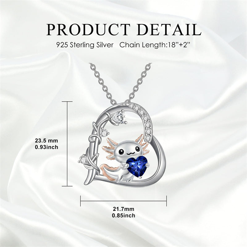 Sterling Silver Birthstone Axolotl Pendant Necklace Jewelry Gifts for Women