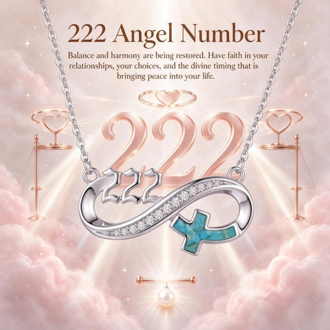Sterling Silver Turquoise & Zirconia Infinity  111 222 333 444 777 Angel Number Pendant Necklace for Women