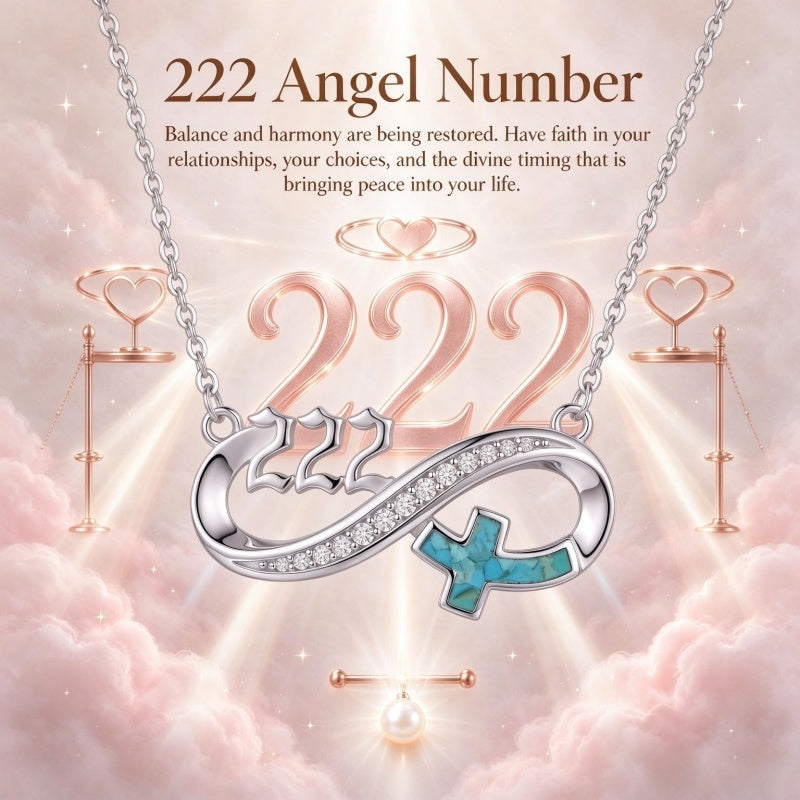 Sterling Silver Turquoise & Zirconia Infinity  111 222 333 444 777 Angel Number Pendant Necklace for Women