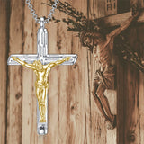 Cross Urn Necklaces For Ashes Sterling Silver Jesus Christ Crucifix Keepsake Cremation Jewelry for Men w/ Funnel Filler