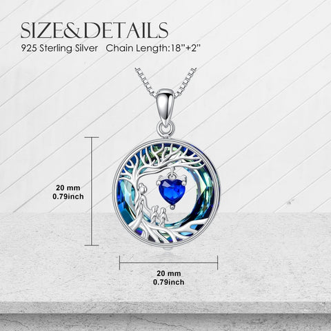Sterling Silver Crystal  Tree of Life Mother and 1-4 Daughter Son Pendant Necklace Birthday Christmas Gift