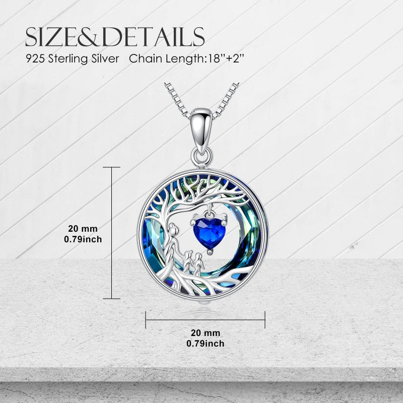 Sterling Silver Crystal  Tree of Life Mother and 1-4 Daughter Son Pendant Necklace Birthday Christmas Gift